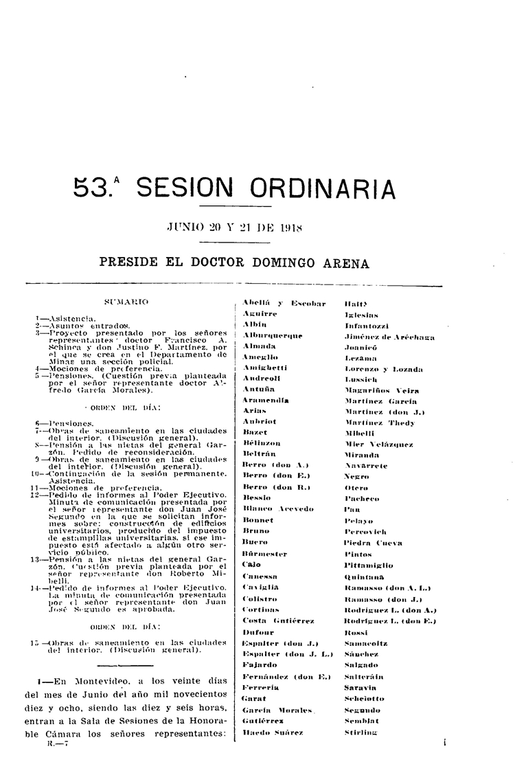 DIARIO DE SESIONES DE LA CAMARA DE REPRESENTANTES del 20/06/1918